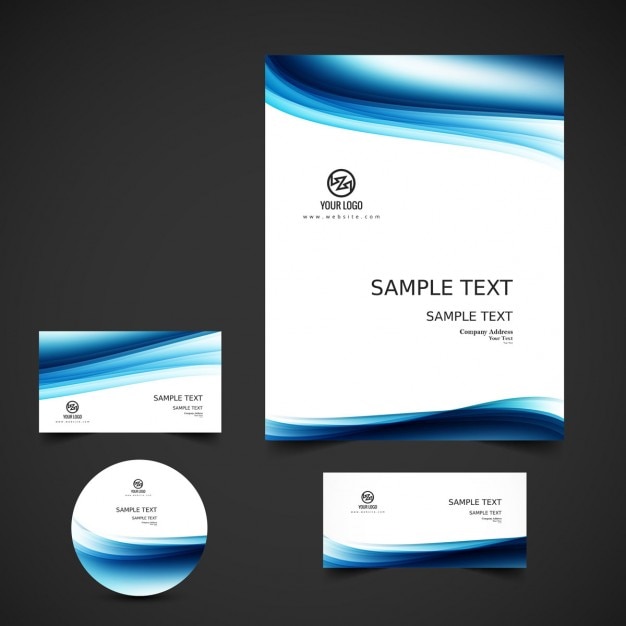 Free Vector blue wavy business stationery
