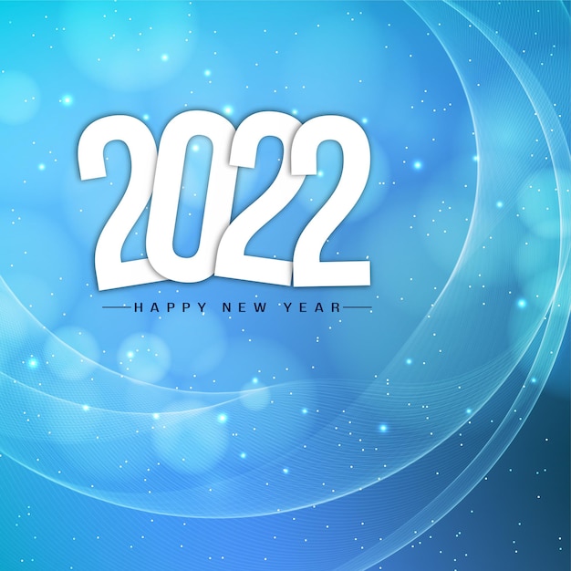 Blue wavy Happy New year 2022 glitters background vector