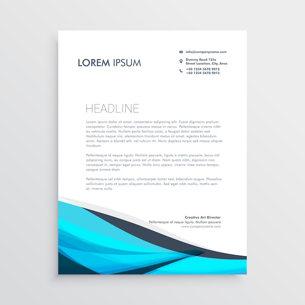 Blue wavy letterhead design template