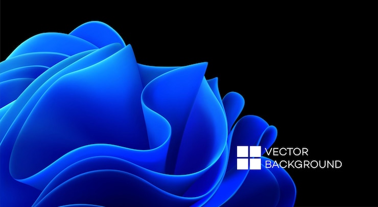 Free Vector blue wavy shapes on a black background. 3d trendy modern background. blue waves abstract shape. vector illustration