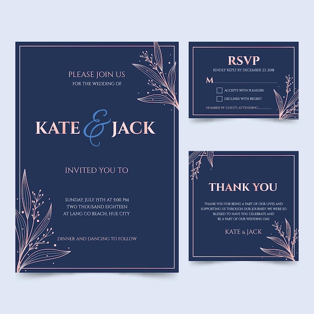 Free vector blue wedding cards with frames set