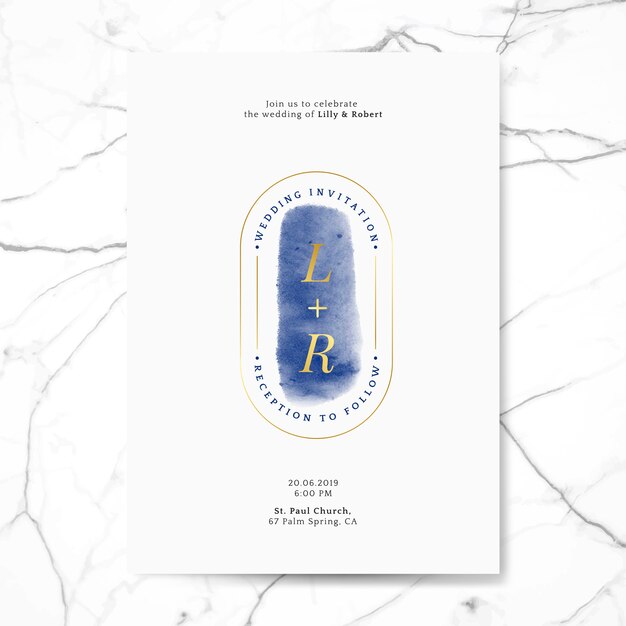 Blue wedding invitation card vector