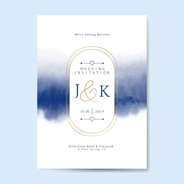 青い結婚式の招待カードベクトル