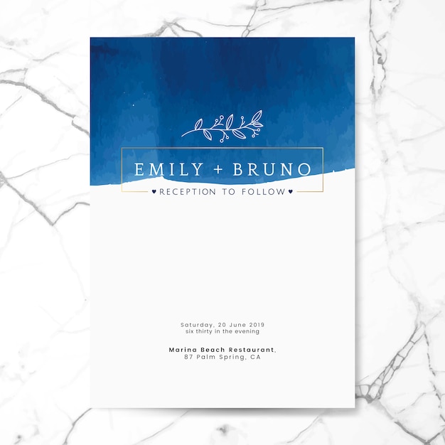 Free vector blue wedding invitation card vector