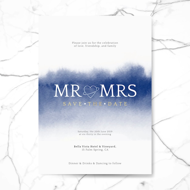 Free vector blue wedding invitation card vector