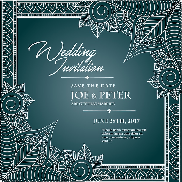 Blue wedding invitation template