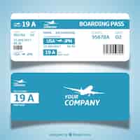 Free vector blue and white boarding pass template in flat design