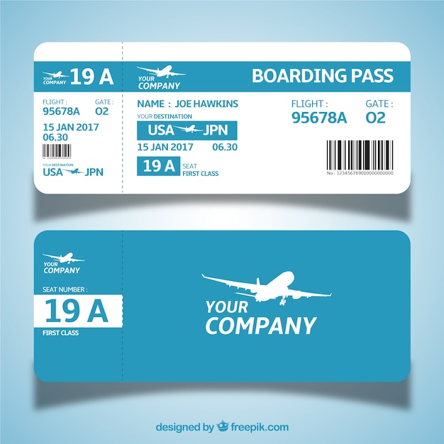 Blue and white boarding pass template in flat design