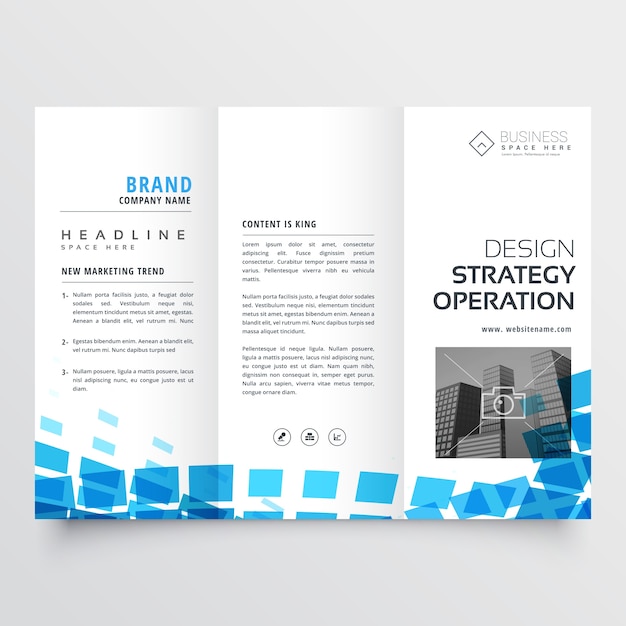 Free vector blue and white brochure with geometric shapes