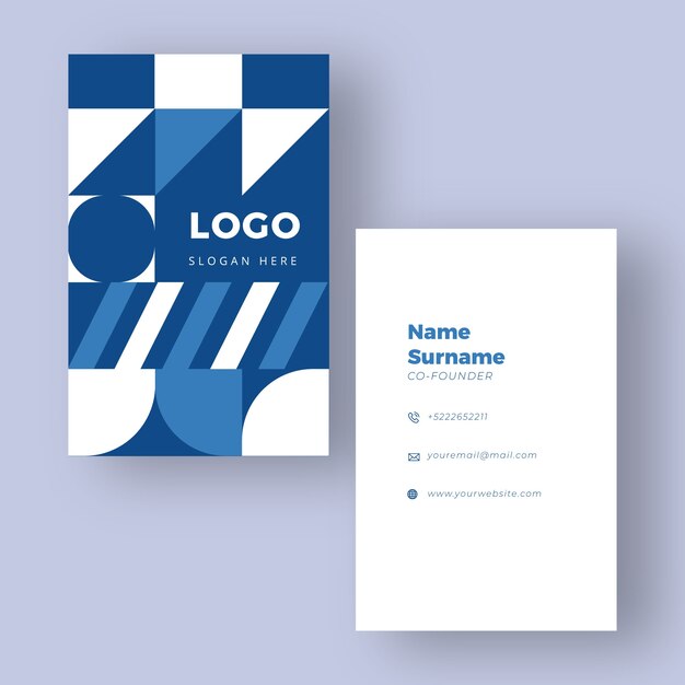 Blue and white business card template