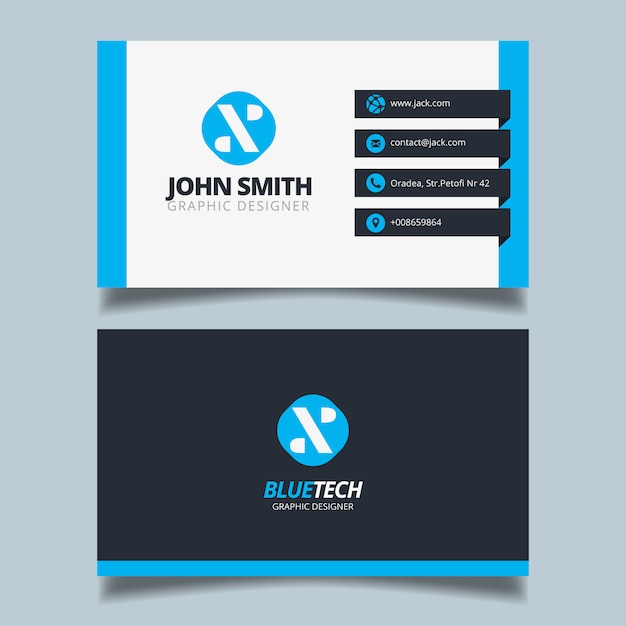 Blue and white business card