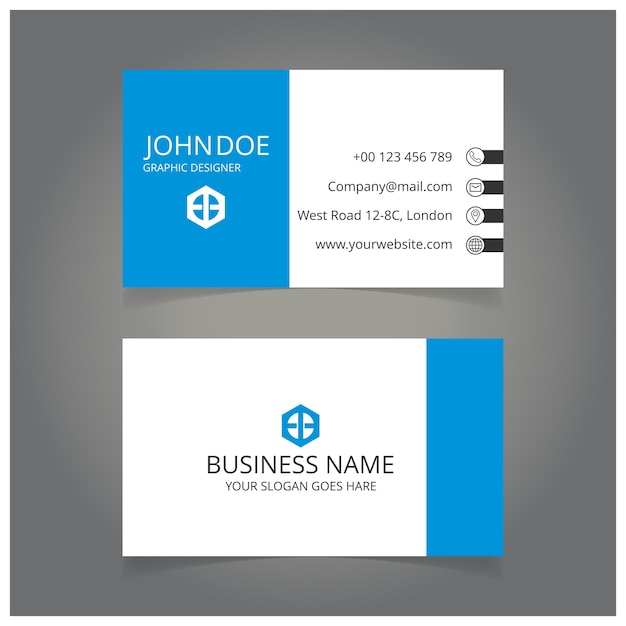 Blue and white business card