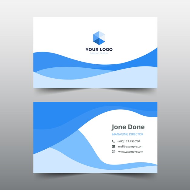 Blue and white business card