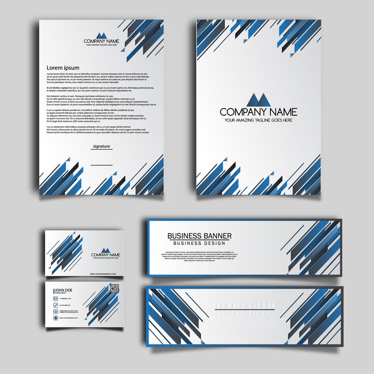 Free Vector blue and white business stationery