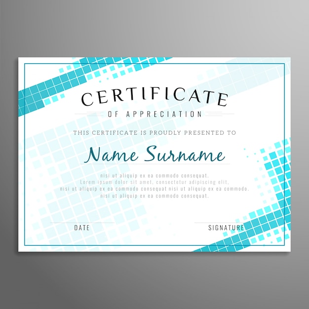 Blue and white certificate design