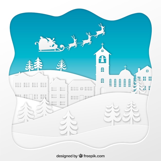 Blue and white christmas background in paper style