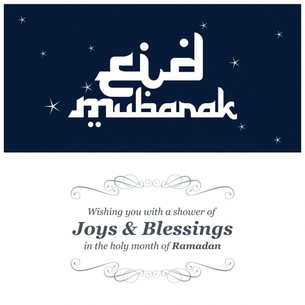 Vettore gratuito blu e bianco eid mubarak auguri