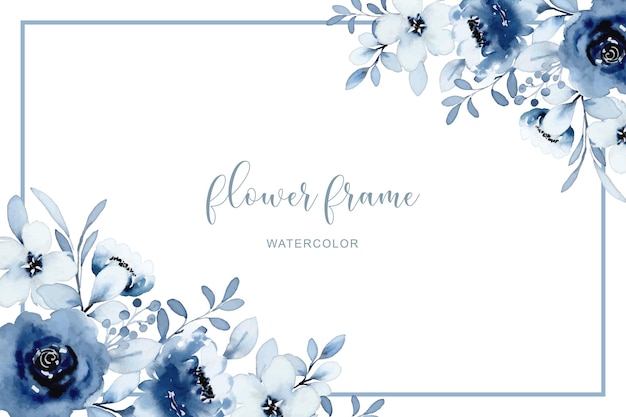 Синяя белая цветочная рамка с акварелью