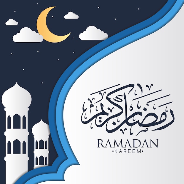 Vettore gratuito sfondo blu e bianco ramadano