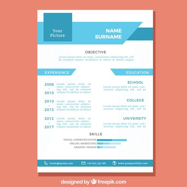 Blue and white resume template