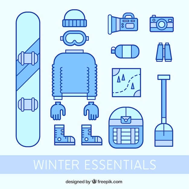 Free vector blue winter essential icons