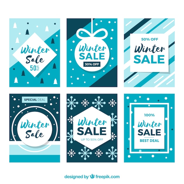 Free vector blue winter sale card templates