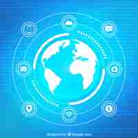 Free vector blue world background and internet