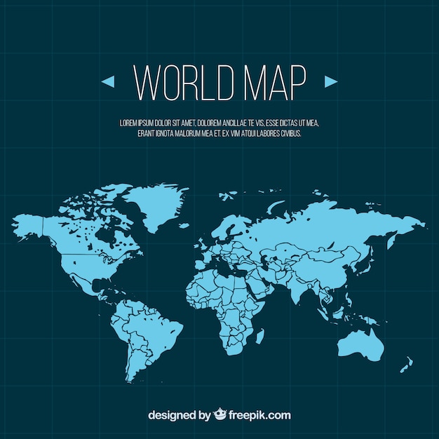 Vettore gratuito blue mappa mondiale nel design piatto