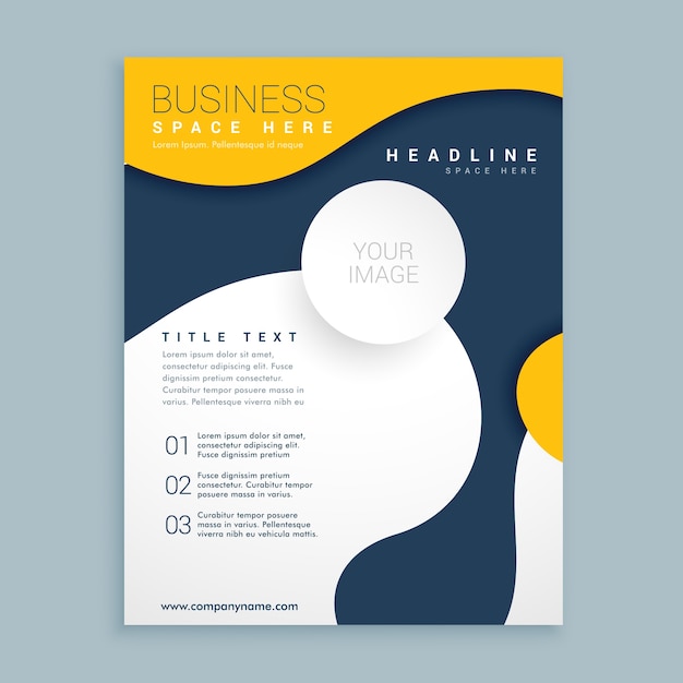 Blue and yellow brochure with wavy shapes