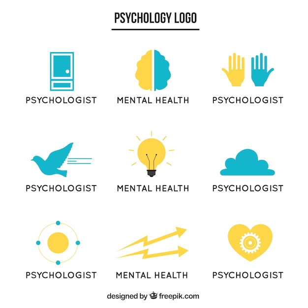 Free vector blue and yellow psychology logos in flat design