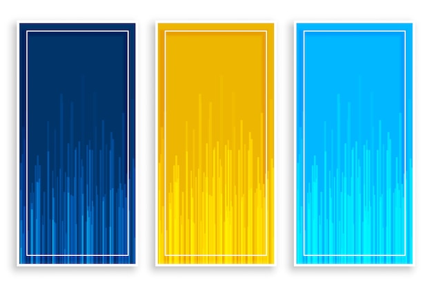 Blue yellow vertical banners with lines set