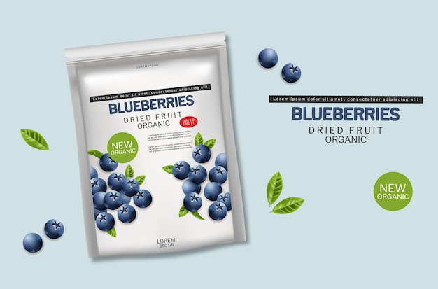 Blueberry dried organic fruits vector realistic. advertise banner mock ups