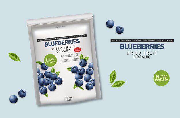 Blueberry dried organic fruits Vector realistic. Advertise banner mock ups