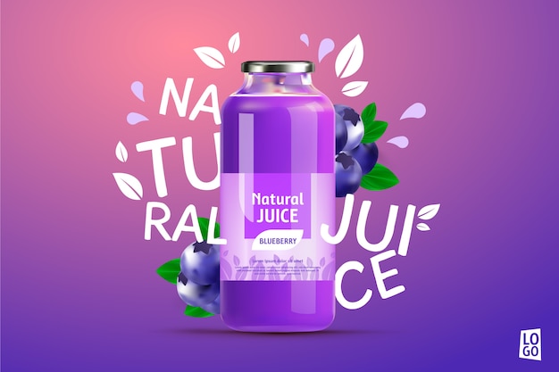 Free vector blueberry juice ad with gradients and lettering