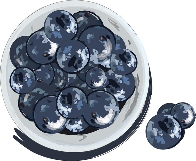 Blueberry watercolor vector fresh fruits on white plate top views