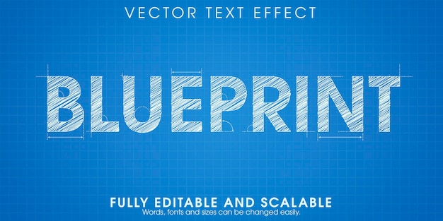 Free vector blueprint drawing text effect, editable engineering and architectural text style