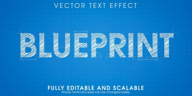 Blueprint drawing text effect, editable engineering and architectural text style