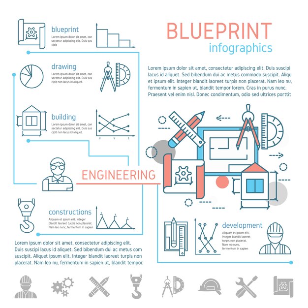 План и инженерная линейная инфографика