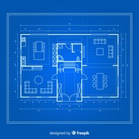 Blueprint of a house on blue background