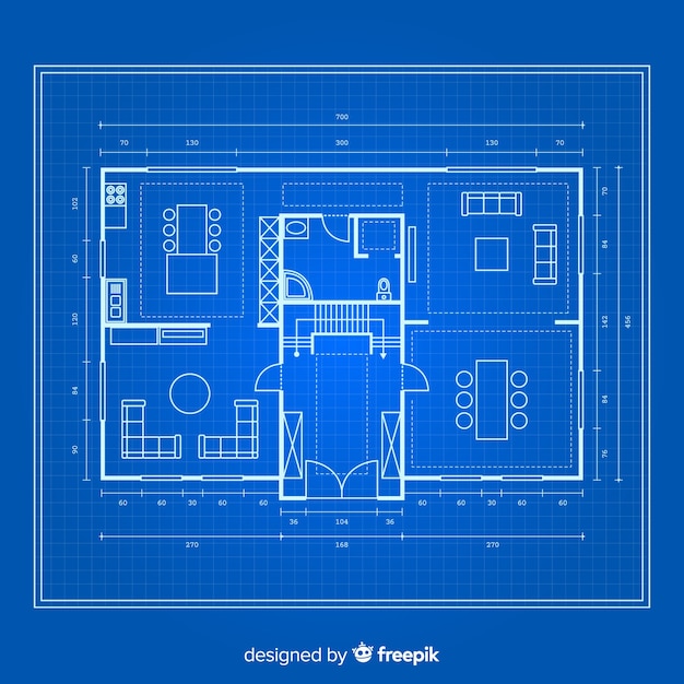 blueprint of a house on blue background