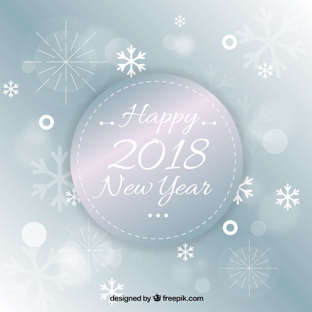Vettore gratuito sfondo sfocato di felice anno nuovo 2018 con fiocchi di neve