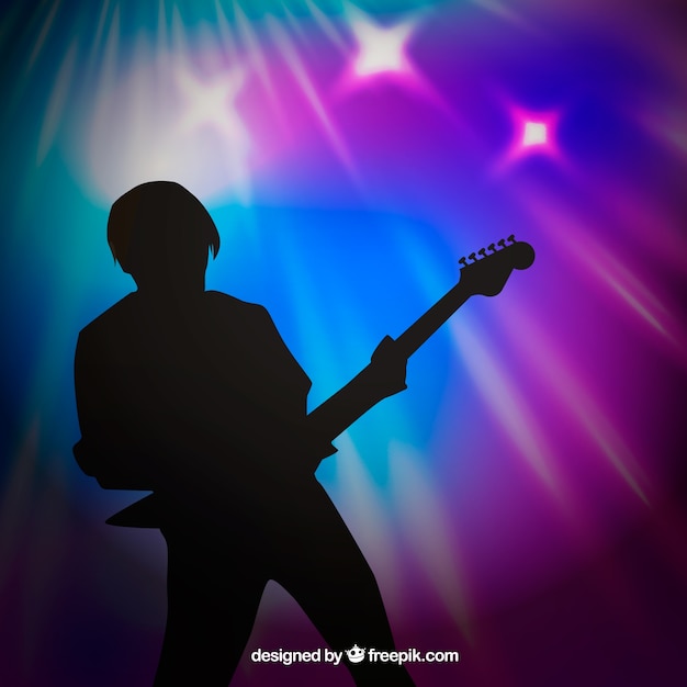 Vettore gratuito sfondo sfocato con silhouette giocatore di chitarra