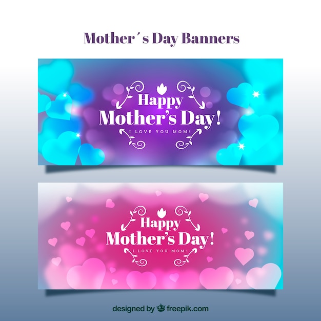 Free vector blurred banners with hearts for mother's day