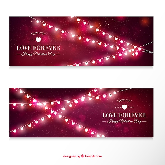 Бесплатное векторное изображение Размытые баннеры с огнями на день святого валентина