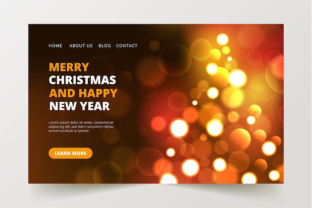 Free vector blurred christmas landing page with bokeh effect