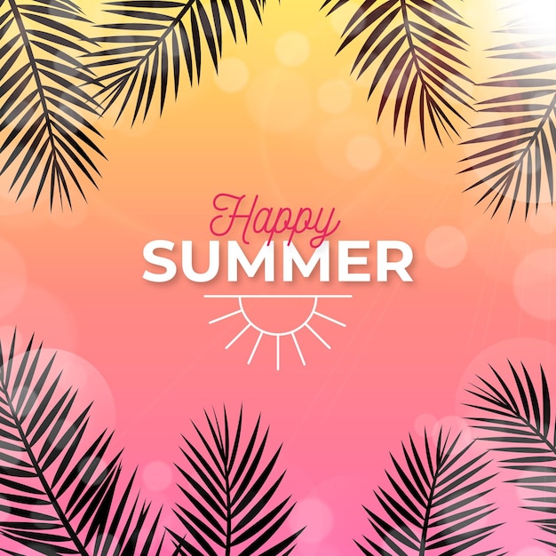 Free vector blurred hello summer with leaves
