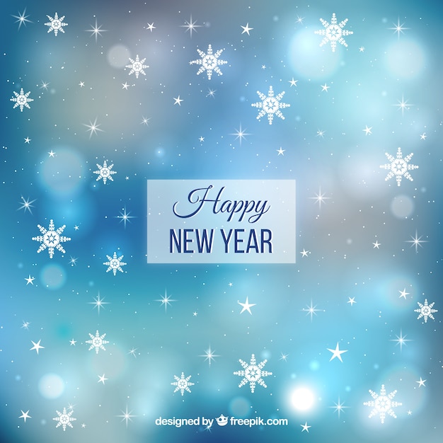 Blurred new year 2018 background with snowflakes