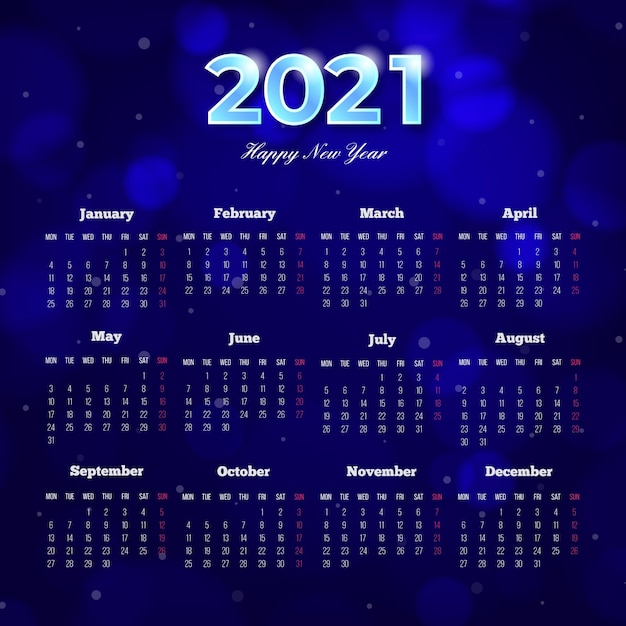 Free vector blurred new year 2021 calendar