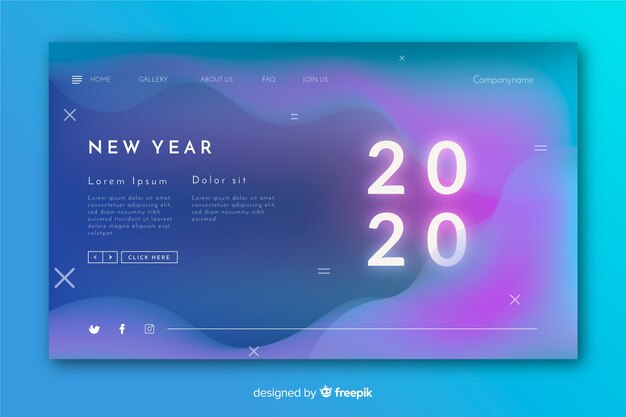 Blurred new year landing page with liquid effect