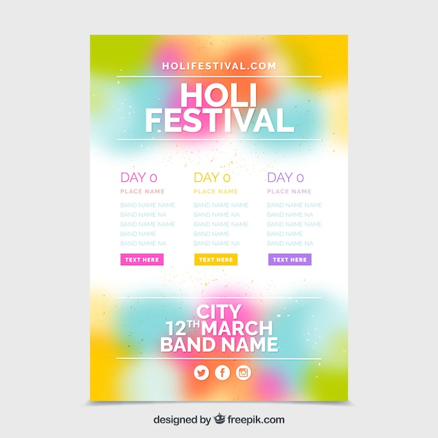 Vettore gratuito poster modello offuscata per holi festival